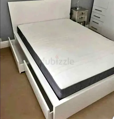Malam double size bed 140/200cm bed with 2 storage drawers underneath and Ikea mattres