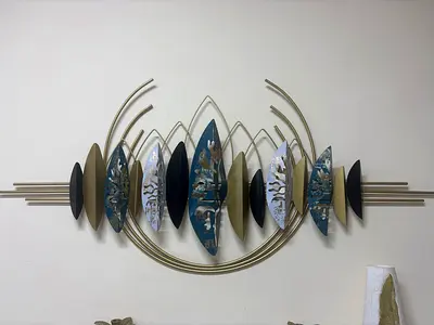 Large Decorative Metal Wall Art - Abstract Blue  Gold Sculpture