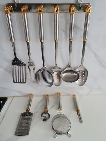 Stainless Steel Kitchen Utensil Set with Gold Accents (10 Pieces)