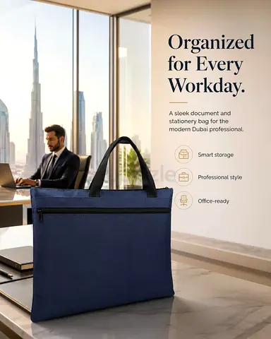Slim Navy Document  Stationery Bag — Office-Ready Tote