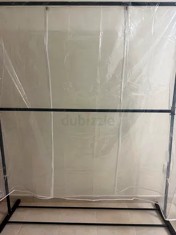 Lightweight Metal Frame Wardrobe with Clear PVC Cover - Good Condition