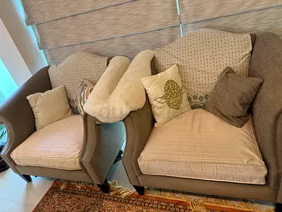 Pair of Comfortable Armchairs with Cushions - Grey Fabric