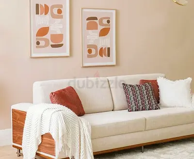 Danube Home Jehangir 3-Seater Beige Fabric Sofa with Wooden Trim