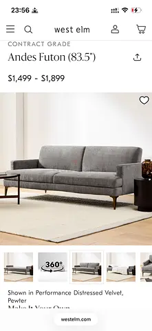 West Elm Comfortable Grey 3-Seater Sofa bed in Good Condition foldable