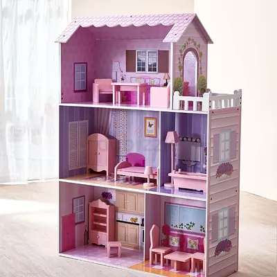Teamson Kids Olivas Little World Tiffany Large Wooden House Pink 1.13m with 13 Accessories