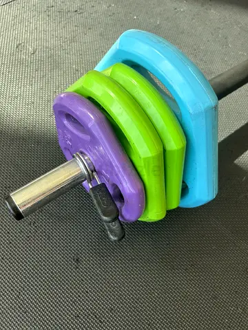 Barbell with colorful weight plates (lightweight set) weight is in lbs, negotiable