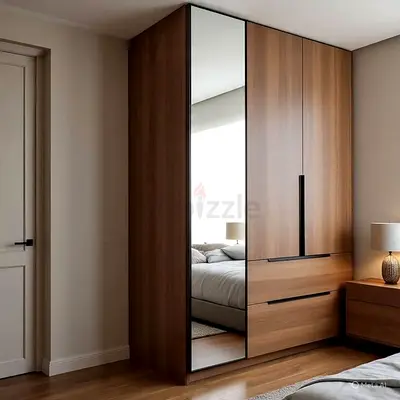 Modern Wooden 2-Door Wardrobe with Mirror