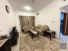 Luxury one-bedroom apartment with a balcony and open views. Ajman, Pearl Towers. Fully furnished, av