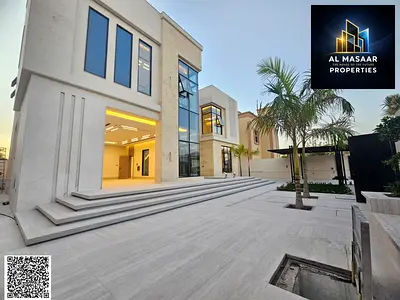 Own the largest villa in Al Yasmin area, 8000 sq ft, with 6 bedrooms, a swimming pool, and a large garden, all at a price that includes electricity, w