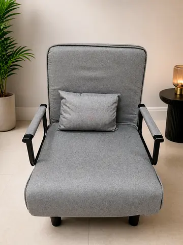 Compact Grey Armchair/Single Sofa Bed with Pillow - Good Condition