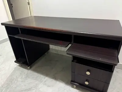 Dark Wood Computer Desk with Drawers and CPU Shelf - Good Condition