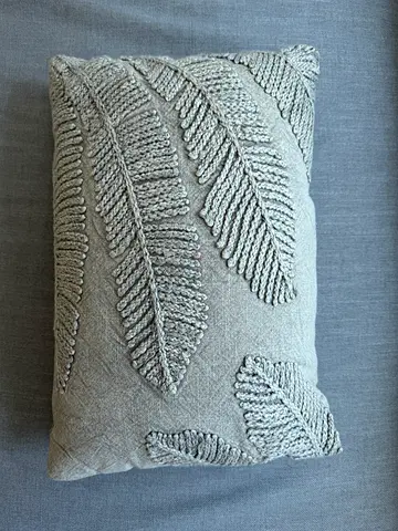 Grey decorative throw cushion with textured leaf embroidery - NO OFFERS