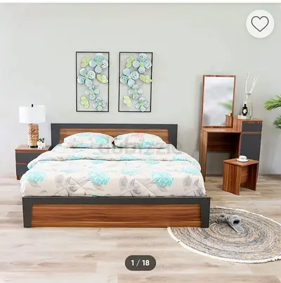 Modern Wooden King Size Bed with Matching Nightstands and Dressing Table (Set)