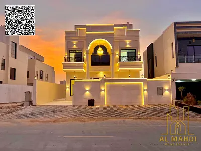 Luxury villa for sale in Al Zahiyah, Ajman, next to Al Qabail Mall and near the mosque. Price includes registration and ownership fees.