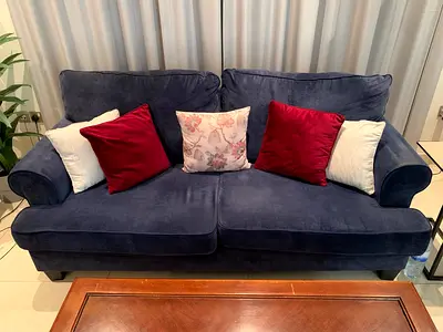 Navy Blue 3-Seater Fabric Sofa