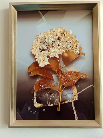 Framed 3D Floral Wall Art - Gold Hydrangea Design