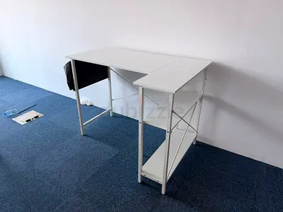 White Office Desk with Side Shelves