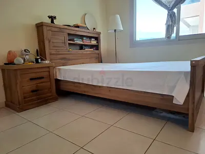 Solid Wood Bed Frame with Headboard and Matching Nightstand