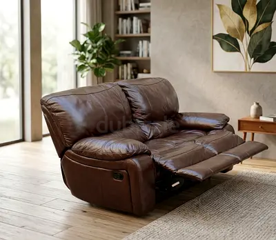 Brown Leather 2-Seater Reclining Sofa - Comfortable  Cozy