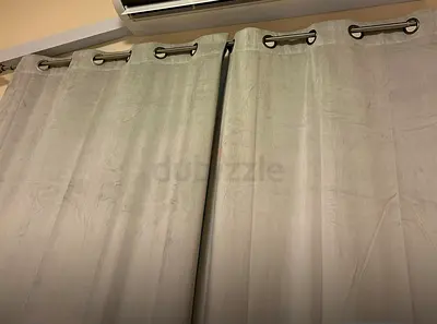 Light grey eyelet curtains, set of 2 plus white shifoon