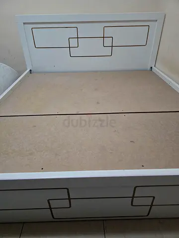 White Double Bed Frame with Geometric Headboard