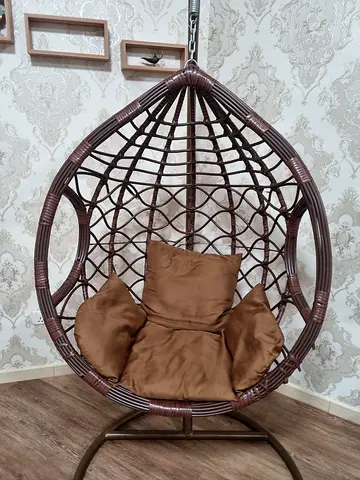 Brown Rattan Hanging Egg Chair with Cushions