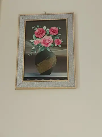 Framed Floral Painting - Pink Roses in Vase