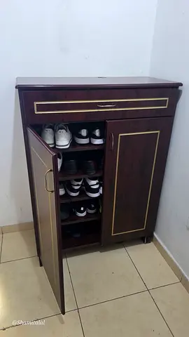 Wooden Shoe Cabinet with Multiple Shelves - Dark Brown