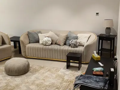 Beige Velvet 3-Seater Sofa with Gold Trim