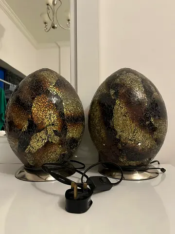Pair of Mosaic Egg Table Lamps - Gold  Bronze