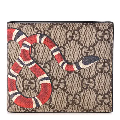 Gucci GG Supreme Canvas Snake Bi-Fold Wallet — Excellent Condition