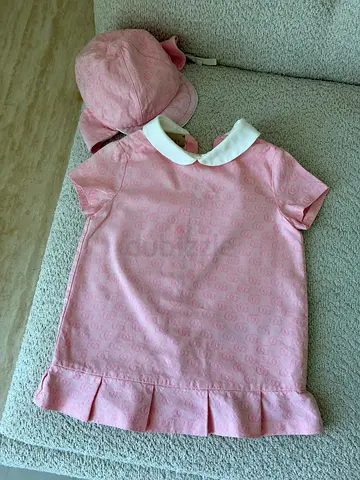 Gucci Pink Baby Girl Dress with Matching Sun Hat - Size Small