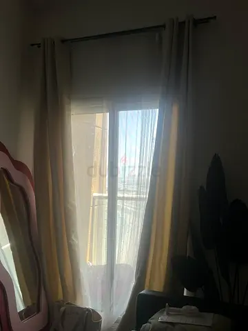 2 sets - Beige Curtain Pair with Sheer Panels - Light-Filtering Drapes