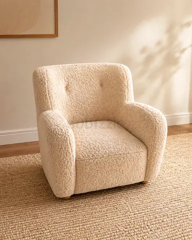 Cozy Bouclé Accent Chair – Soft Neutral Lounge ChairI’m