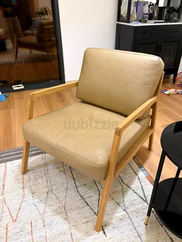 Light Oak Wood Frame Armchair with Beige Leather Upholstery from Loom Collection