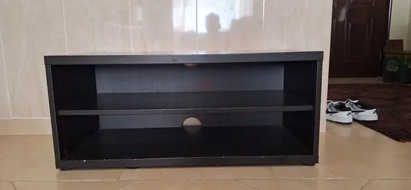 Low Black TV Stand / Media Unit with Two Shelves - Compact