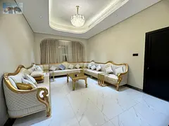 Luxury villa for rent in Al Zahya Ajman, 5 master rooms, rooftop &amp; seating, parking for 4 cars, 