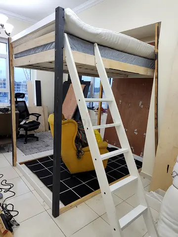 IKEA Wooden Loft Bed with Ladder - Single/Small Double Frame + 2 IKEA Mattress