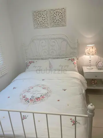White Metal Bed Frame (IKEA) - Good Condition size 200x120, including Mattress without the cover