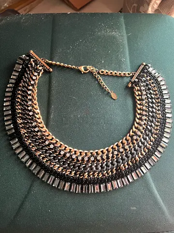 Statement multi-chain black and gold collar necklace