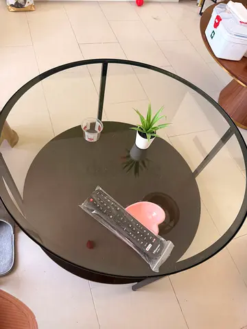Round Glass Coffee Table with Black Metal Frame - Mint Condition