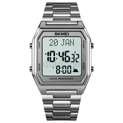 SKMEI 1734 Silver Digital Azan Reminder Stainless Steel Watch - Silver