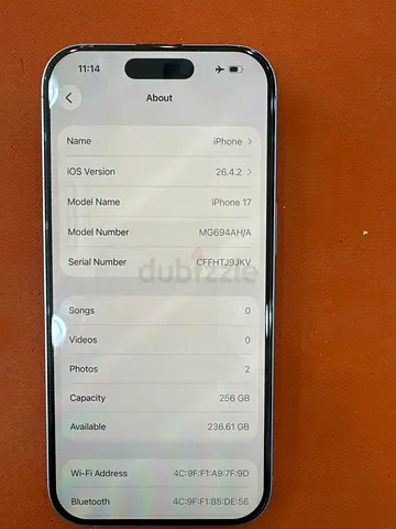 iPhone 17 256GB Blue UAE Version Used in good working condition (shows About screen)