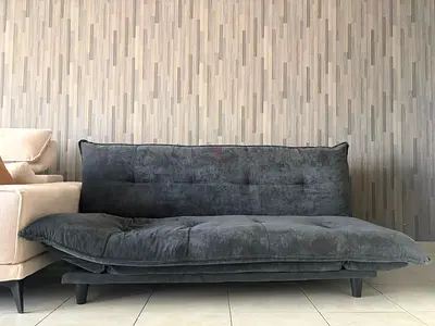 Grey Convertible Sofa Bed / Futon - Compact 2-Seater