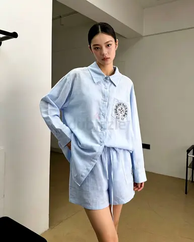 Chrome hearts Light Blue Relaxed Cotton Shirt and Shorts Set - Size small to xl