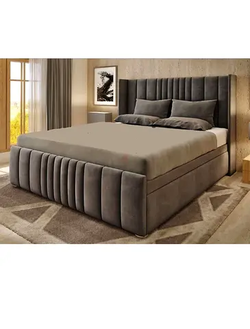 Upholstered King Size Bed with Padded Headboard and Footboard - Grey