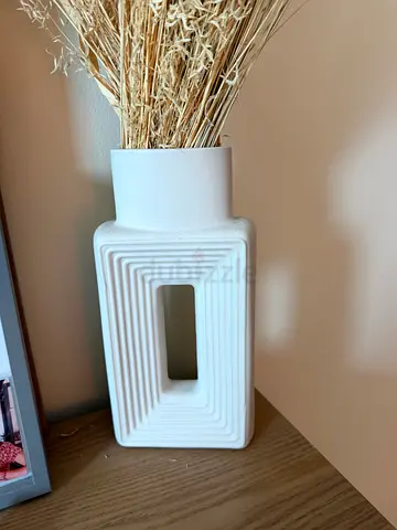 3 x White Ceramic Vases with Dried Stems - NO OFFERS