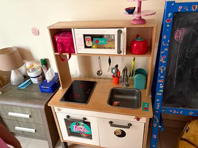 Wooden Play Kitchen Set with Sink and Stove - Good Condition