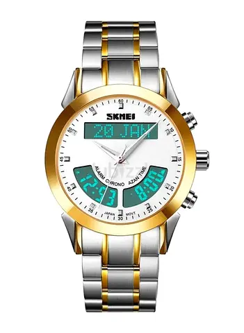 SKMEI Q036 Azan Men’s Analog-Digital Gold  Silver Stainless Steel Watch - New