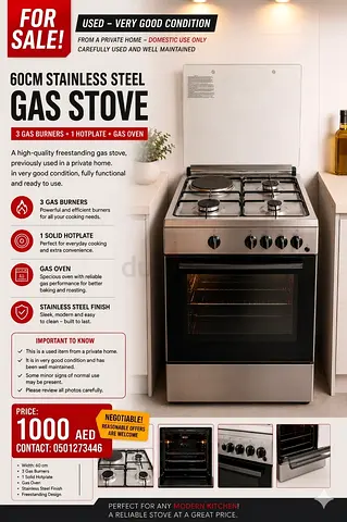 Teka Freestanding Gas Range 60cm FSP 60 3G1P GG LPG S/ST, 3 Gas Burners, 1 Hotplate, Gas Oven